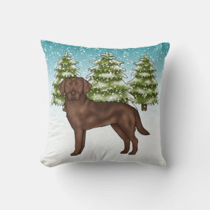 Coussin Labrador Retriever Chocolat Noël Hiver Bleu
