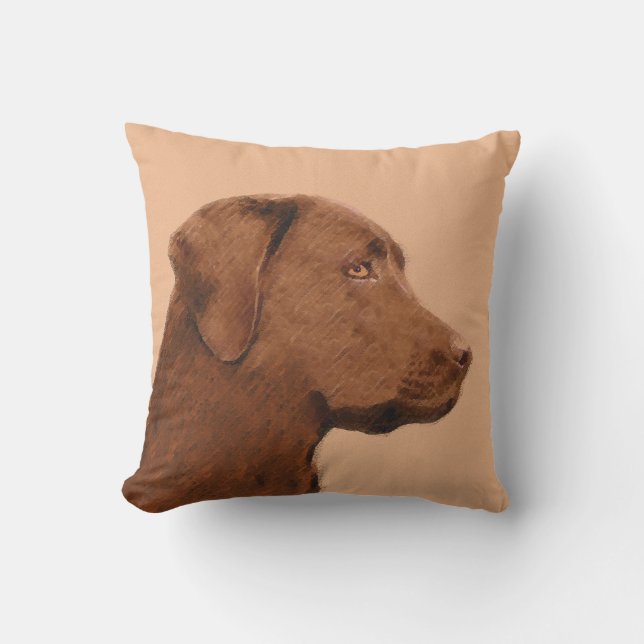 Coussin Labrador Retriever (Chocolat) Peinture - Chien Art (Recto)