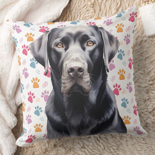 Coussin Labrador Retriever Colorful Empreinte de patte Amo (Créateur téléchargé)