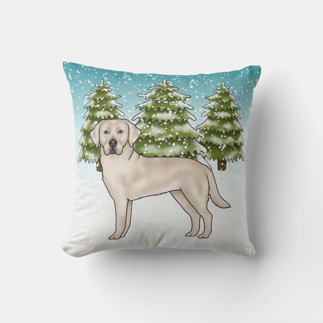 Coussin Labrador Retriever crème Bleu Noël d'hiver (Recto)