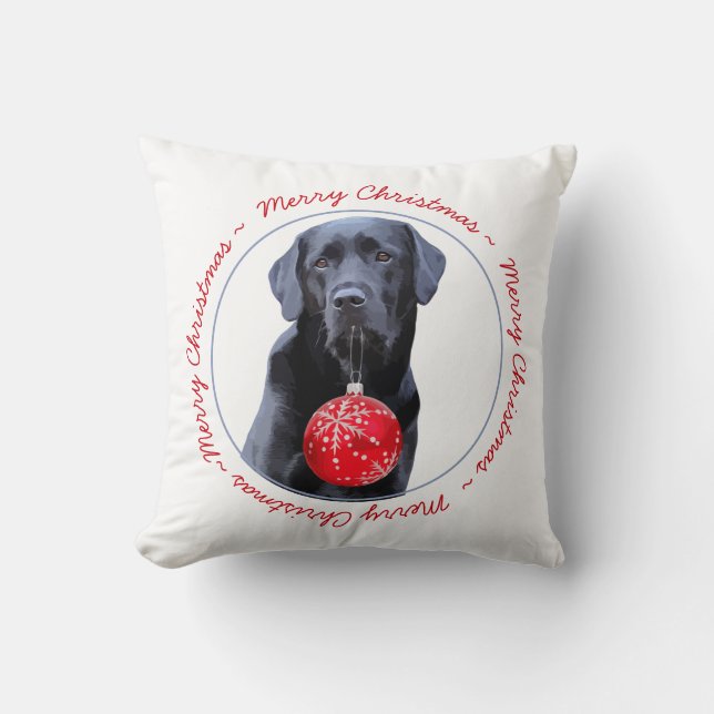 Coussin Labrador Retriever Joyeux chien de Noël Black Lab (Recto)