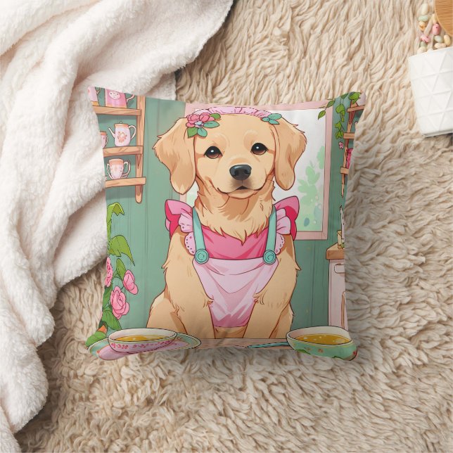 Coussin Labrador Retriever tasse de thé cottage (Couverture)
