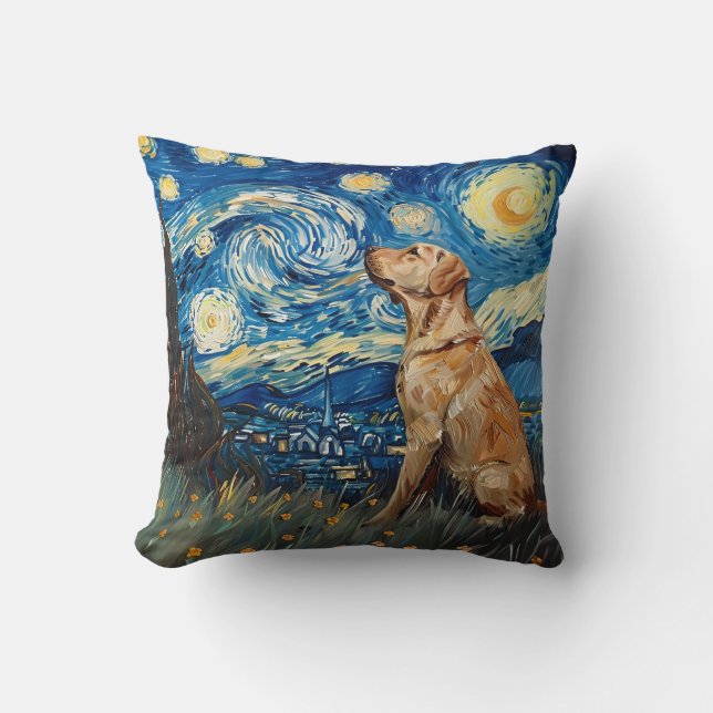 Coussin Labrador Retriever Yellow Lab Chien Starry Night (Recto)
