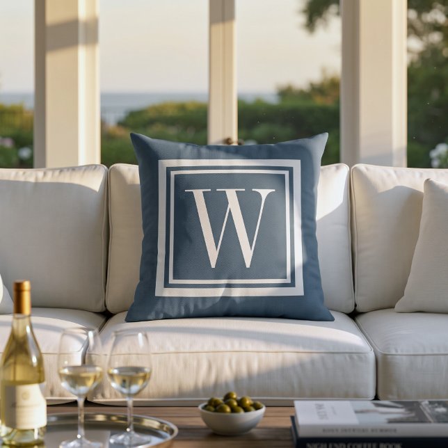 Coussin Lac Bleu et Blanc Classique Monogramme Carré (Créateur téléchargé)