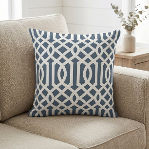 Coussin Lac Bleu et Motif de Treillis Blanc