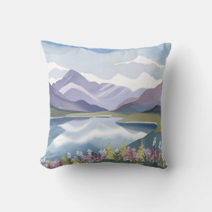 Coussin Lac de montagne Paysage aquarelle florale