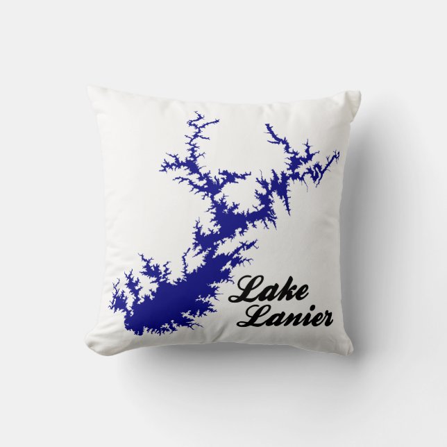 Coussin Lac Lanier Géorgie Bleu Rivage Carte Art Script (Recto)