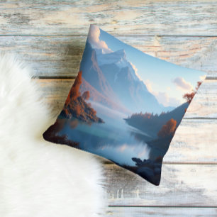 Coussin Lac Serene Mountain & Arbres d'automne Paysage