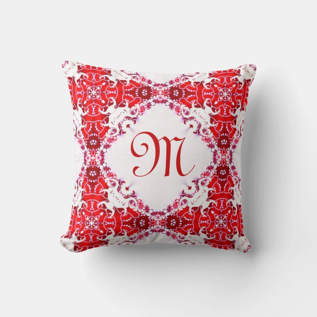 Coussin Lacy Tribal Batik Monogramme Rouge Blanc Cuisine (Recto)