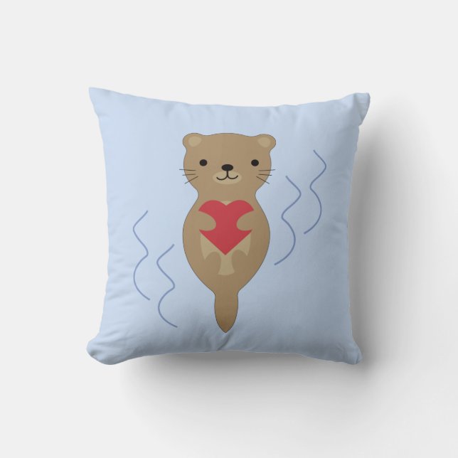 Coussin L'adorable Otter qui embrasse un coeur (Recto)
