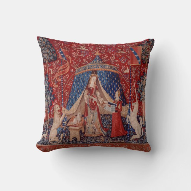 Coussin Lady and Unicorn Medieval Tapestry Desire (Recto)
