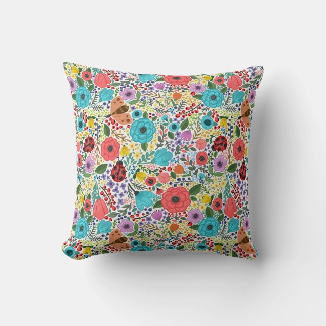 Coussin Lady Bugs et Flowers (Recto)