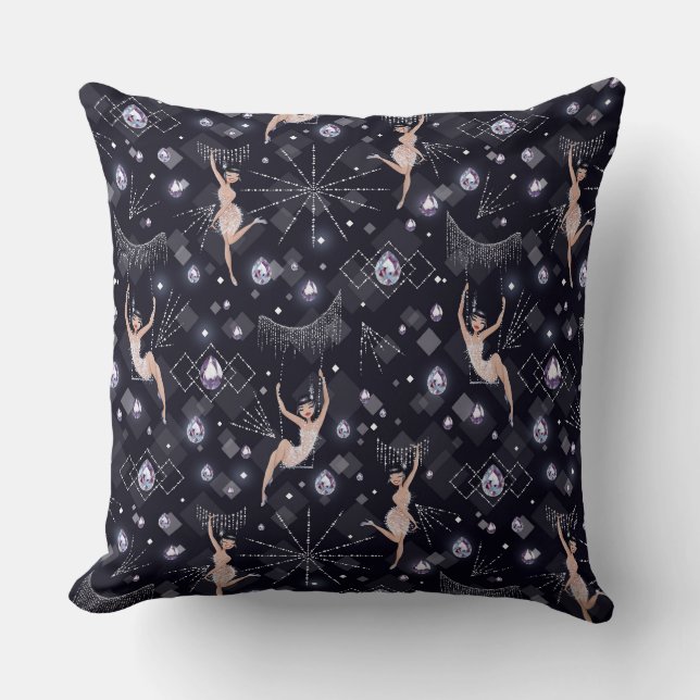 Coussin Lady Flappers Glam Noir Et Gris Design (Recto)