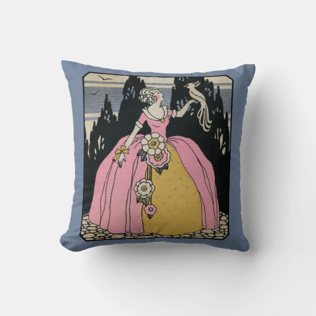 Coussin Lady Holding a Bird, Victorienne Vintage (Recto)
