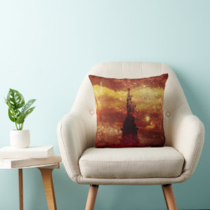 Coussin Lady Liberty étoiles rouges et jaunes