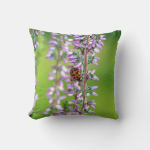 Coussin Ladybird sur les fleurs violettes