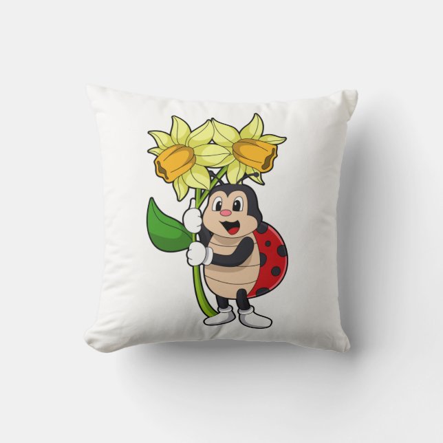 Coussin Ladybug avec jonquille de fleurs (Recto)