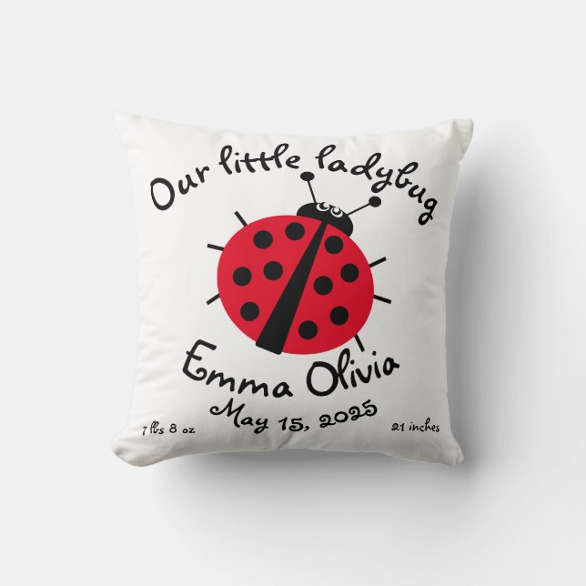 Coussin Ladybug Cartoon mignon Naissance Stat Rouge Blanc  (Recto)