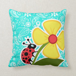 Coussin Ladybug sur Aqua Color Paisley; Floral