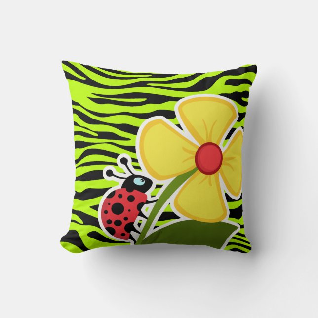 Coussin Ladybug sur Chartreuse Zebra Stripes Poster de ani (Recto)