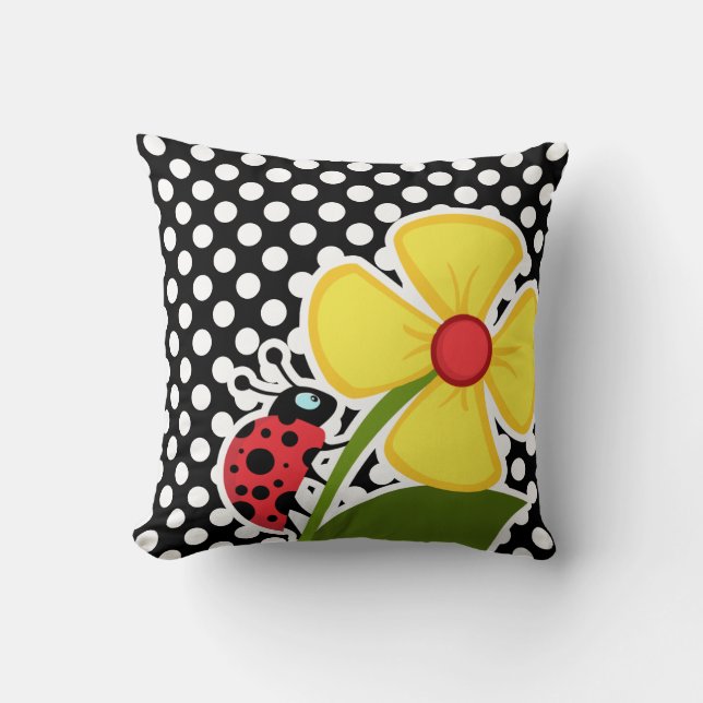 Coussin Ladybug sur les Pois noirs et blancs (Recto)