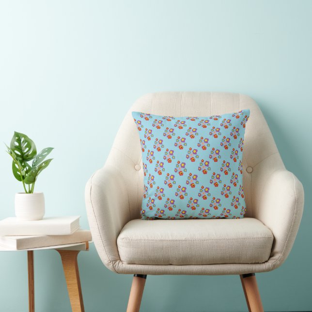 Coussin Ladybugs and Flowers Light Blue Pattern (Chaise)