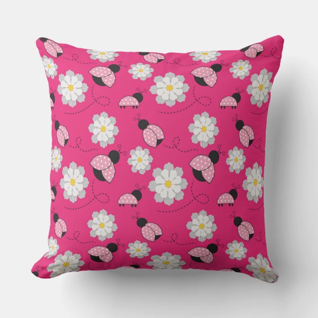 COUSSIN LADYBUGS BLANCS ROSE NOIR ET DAISIES BLANCHES (Recto)