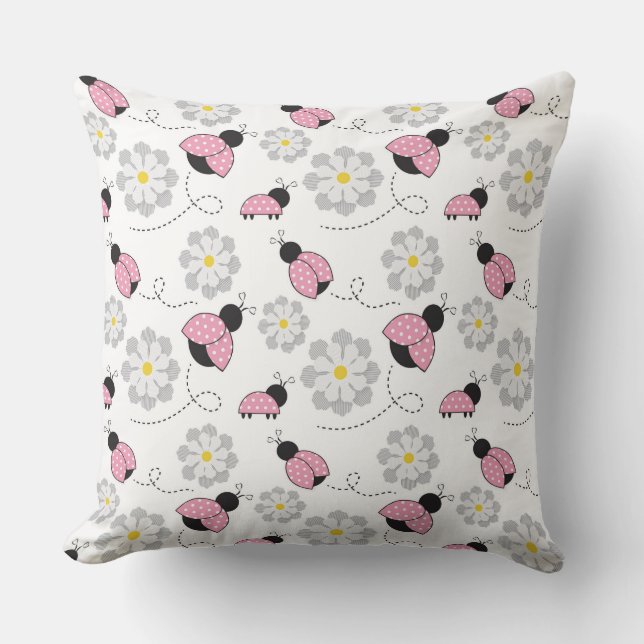 COUSSIN LADYBUGS BLANCS ROSE NOIR ET DAISIES BLANCHES (Recto)