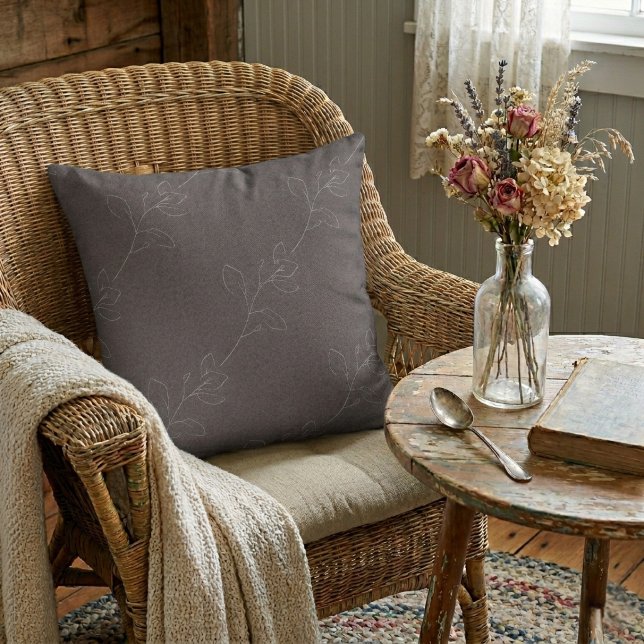 Coussin Laine Moderne Florale Élégante Blanche Gris Foncé (Créateur téléchargé)
