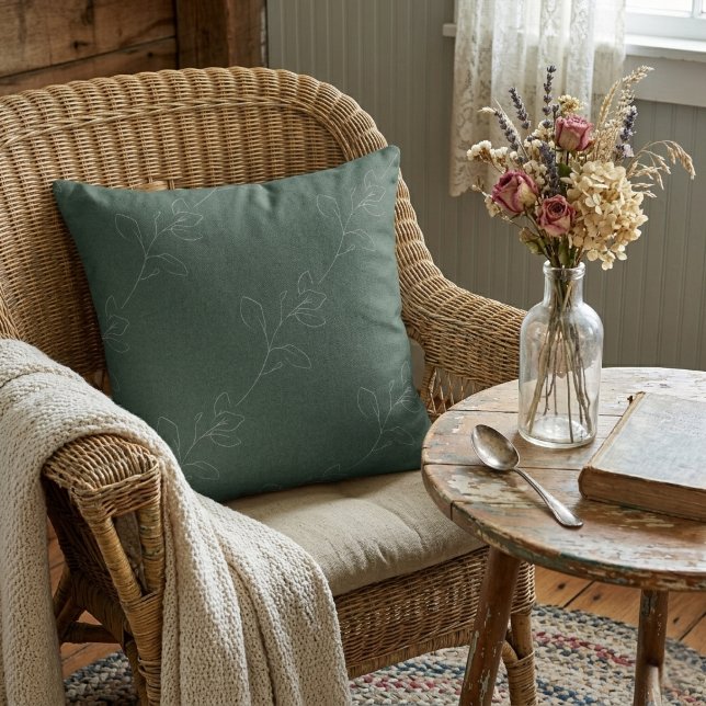 Coussin Laine Moderne Florale Élégante Blanche Vert Foncé (Créateur téléchargé)