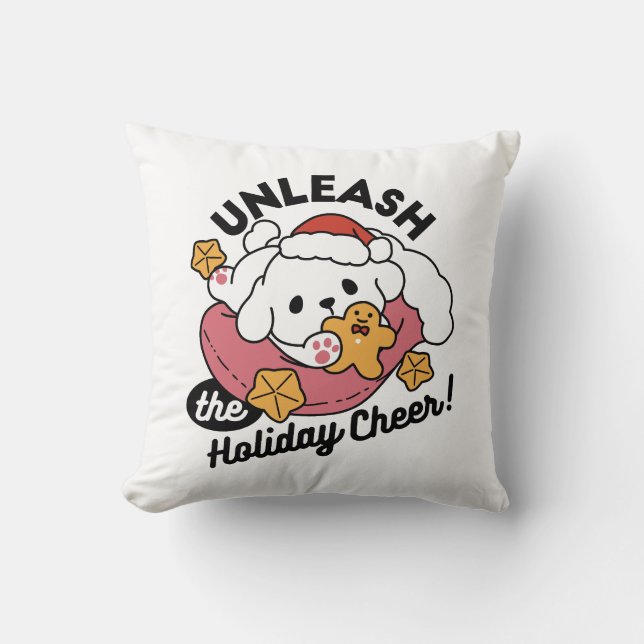 Coussin Laisser la joie des fêtes - Noël de chien mignon (Recto)
