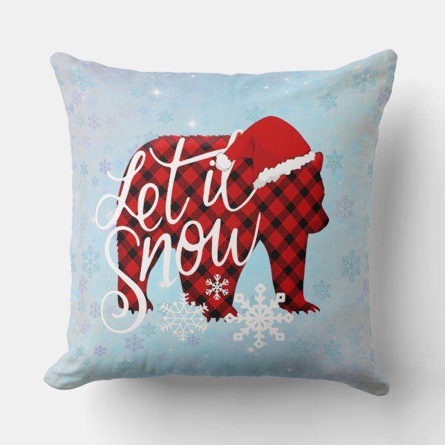 Coussin Laisser la neige Père Noël Ours mignon amusant un  (Recto)
