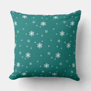 Coussin Laisser la neige, Snowflakes Motif sur Turquoise,