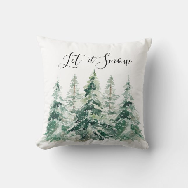 Coussin Laisser Neige Aquarelle Pins de Noël Arbres (Recto)