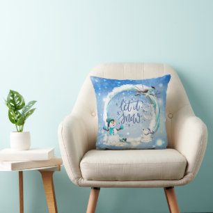 Coussin Laisser neiger Bleu Joyeux Noël Snowman Bleu Oisea