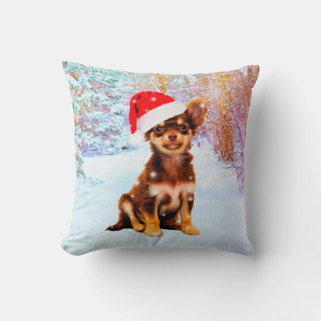 Coussin Laisser neiger Noël Chihuahua Chig (Recto)