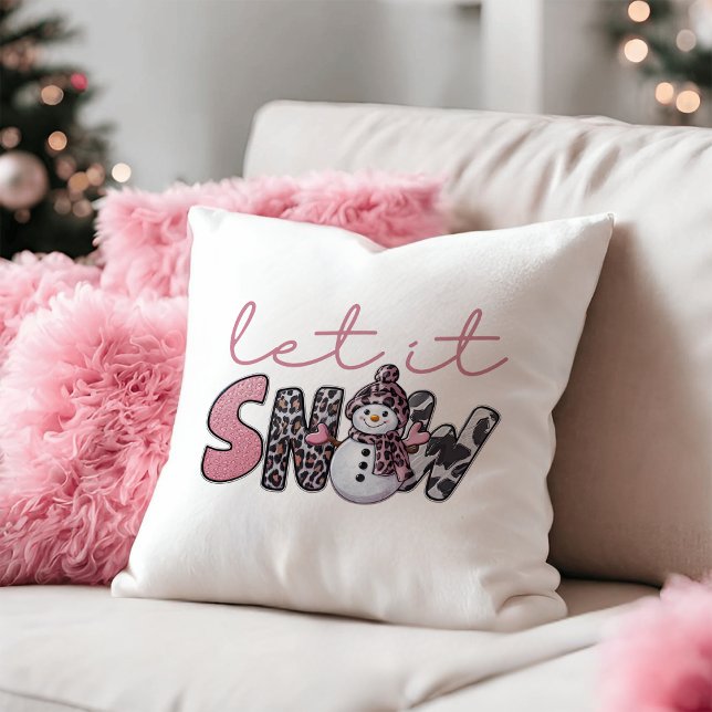 Coussin Laisser neiger | Noël des motoneiges roses mignons (Créateur téléchargé)