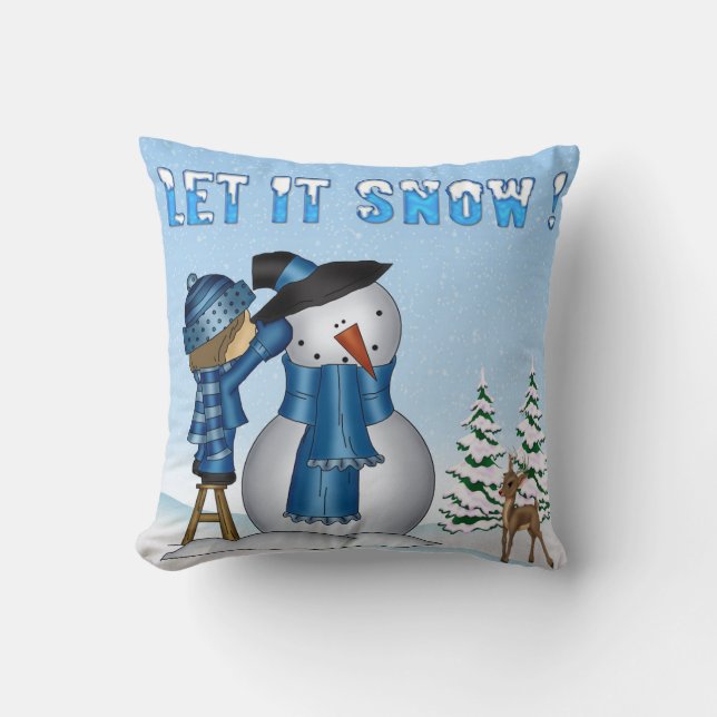 Coussin Laissez lui neiger carreau de bonhomme de neige (Recto)