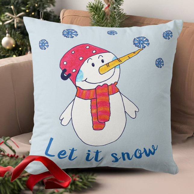 Coussin Laissez neige Bonhomme de neige mignon avec un flo (Créateur téléchargé)