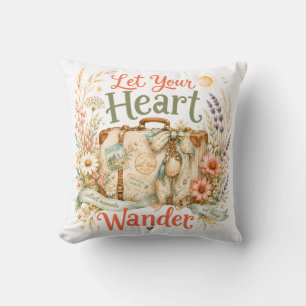Coussin Laissez Votre Cœur Errer Citation Florale de Voyag
