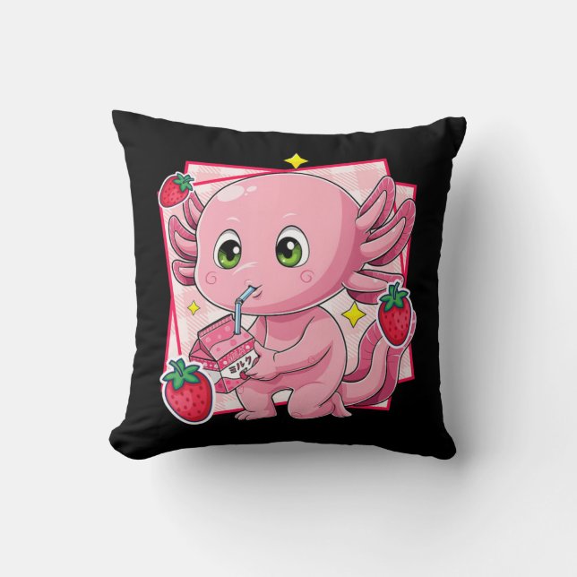 Coussin Lait de fraise Kawaii Axolotl Anime japonais Cadea (Recto)