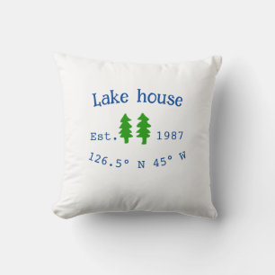 Coussin Lake house et. Date année coordonnées personnalisé