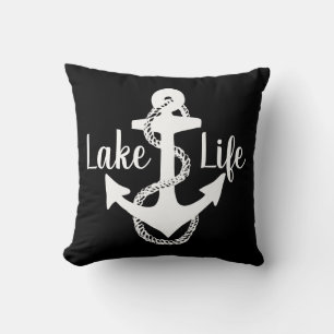 Coussin LAKE LIFE + ANCRE recto-verso nautique  