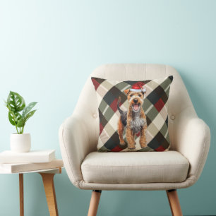 Coussin Lakeland Terrier Dog Plaid Noël Holiday