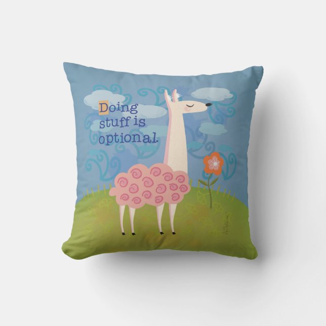 Coussin Lama rose sur le carreau de sommet (Recto)