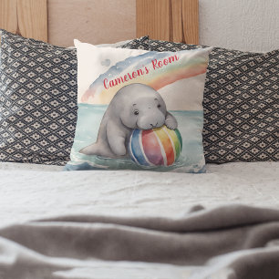 Coussin Lamantin Mignon Arc-en-Ciel Personnalisé 
