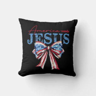 Coussin L'Amérique a besoin de Jésus Christian Drapeau USA