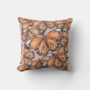 Coussin L'amiral rouge papillons Arrière - plan rose