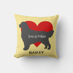 Coussin L'amour de silhouette de golden retriever est d'or