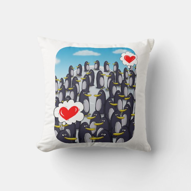 Coussin L'amour du pingouin pour les Valentines (Recto)